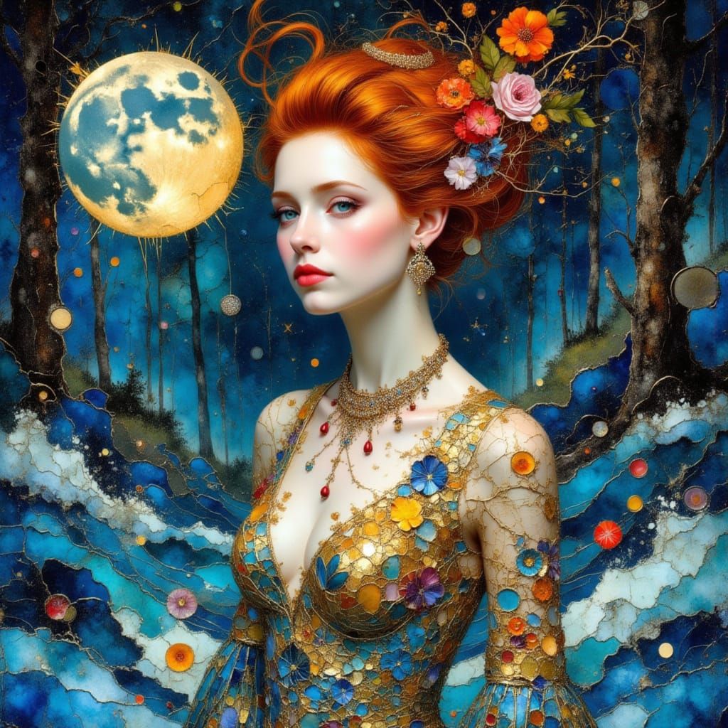 Surreal Renaissance Woman in Chaotic Ocean Collage