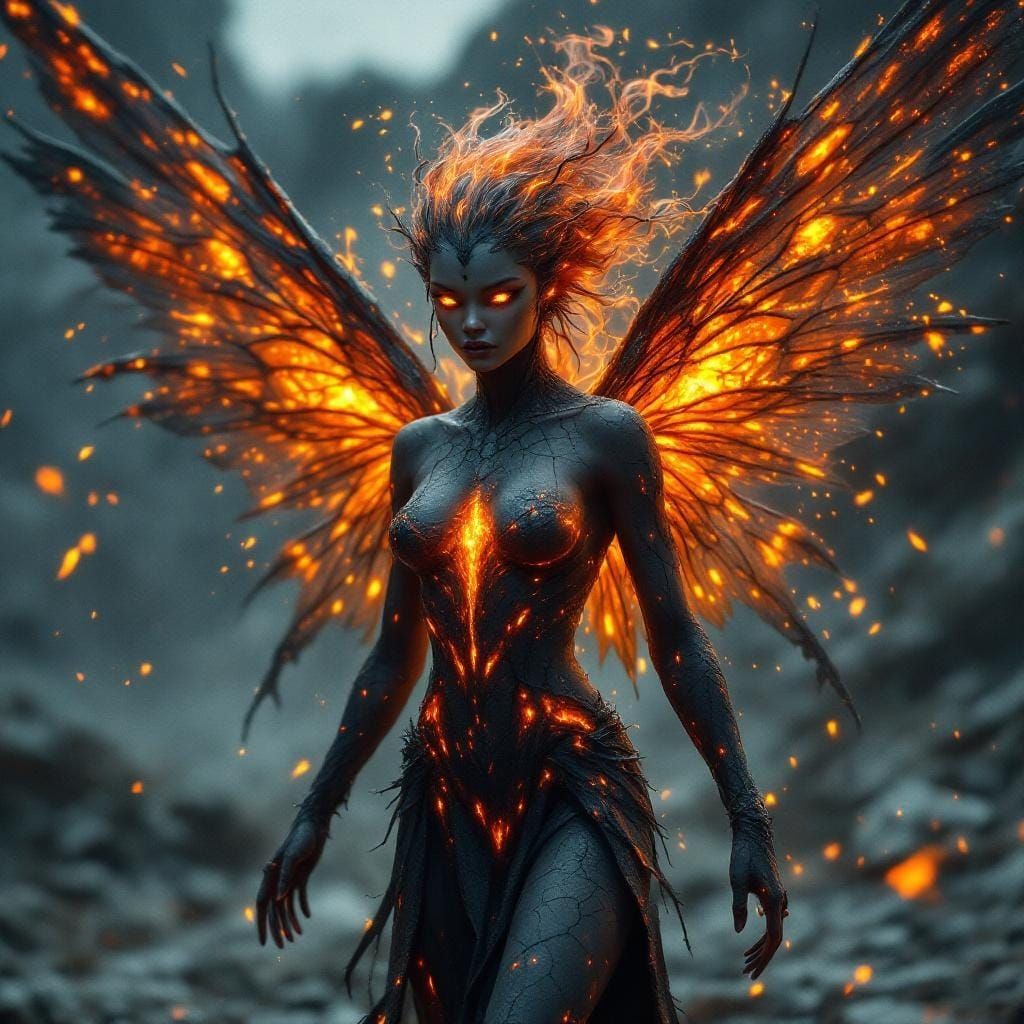 Fire Fairy Portrait with Molten Lava Skin