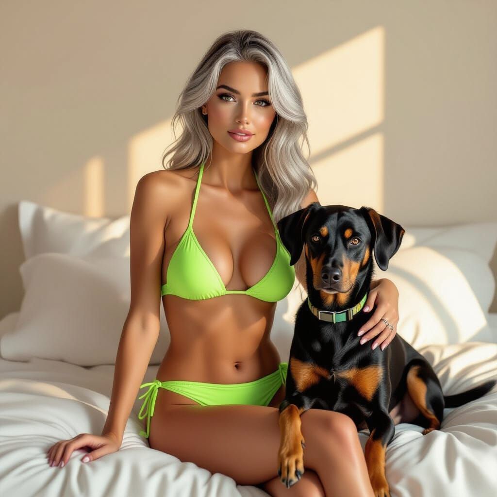 Woman with Doberman, Art Nouveau Portrait