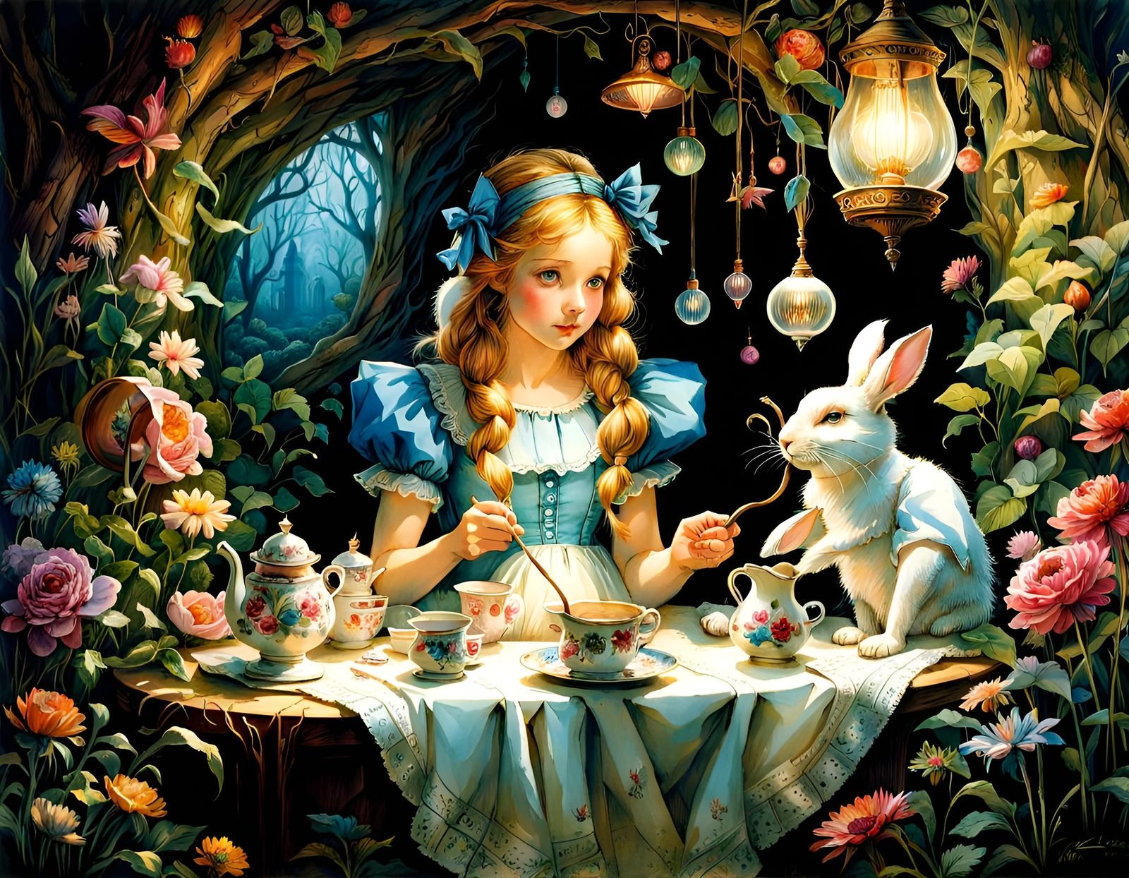 Alice in Wonderland Enters the Rabbit Hole