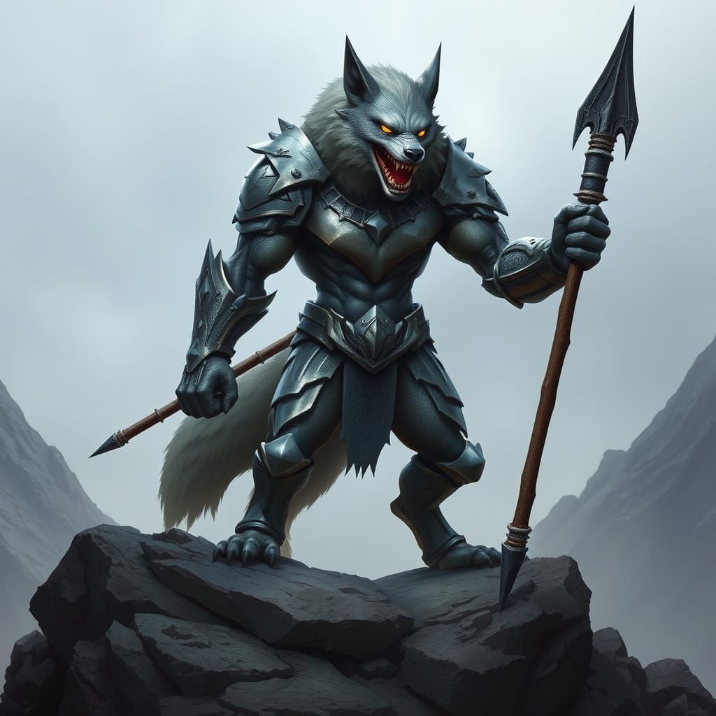 Mystical Wolf Warrior in Cyberpunk Armor
