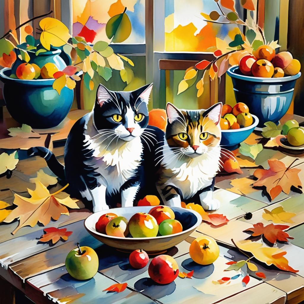 Autumn Cat in Expressionist Painting