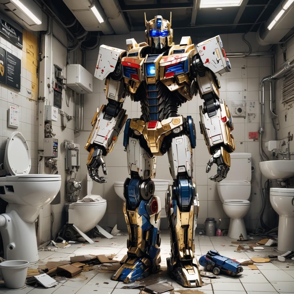 Cyberpunk Robot Portrait with Toilet Elements