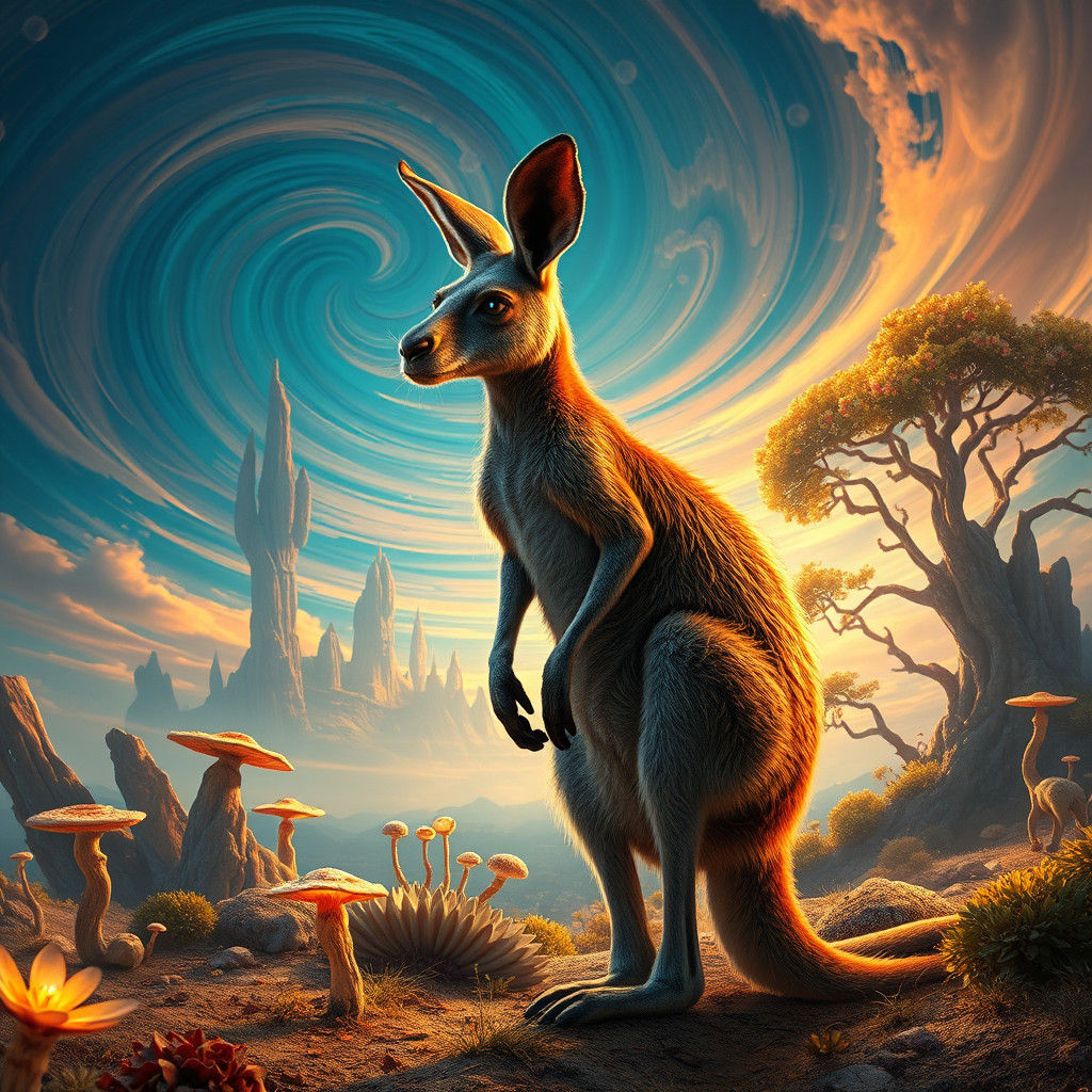 Kangaroo in Dreamlike Alien Landscape