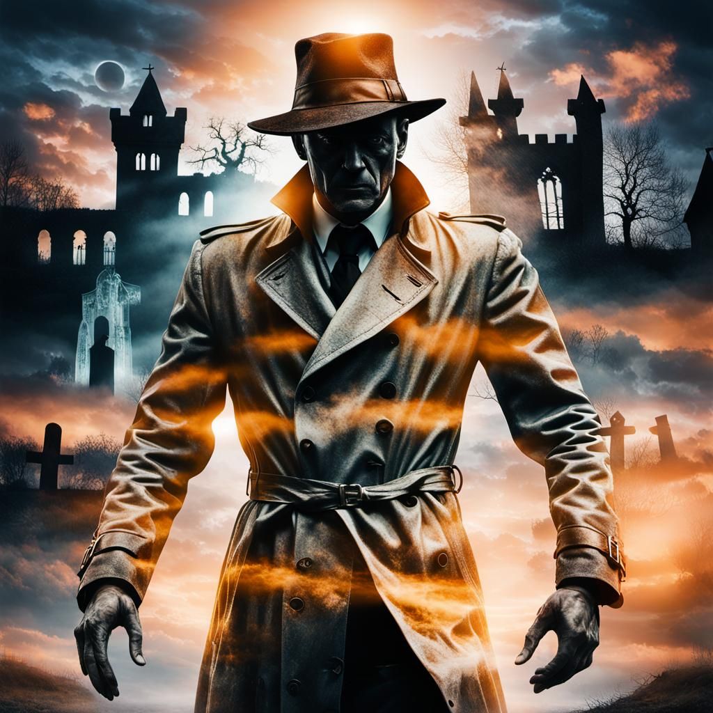 Haunted Castle Double Exposure with Gravekeeper Silhouette