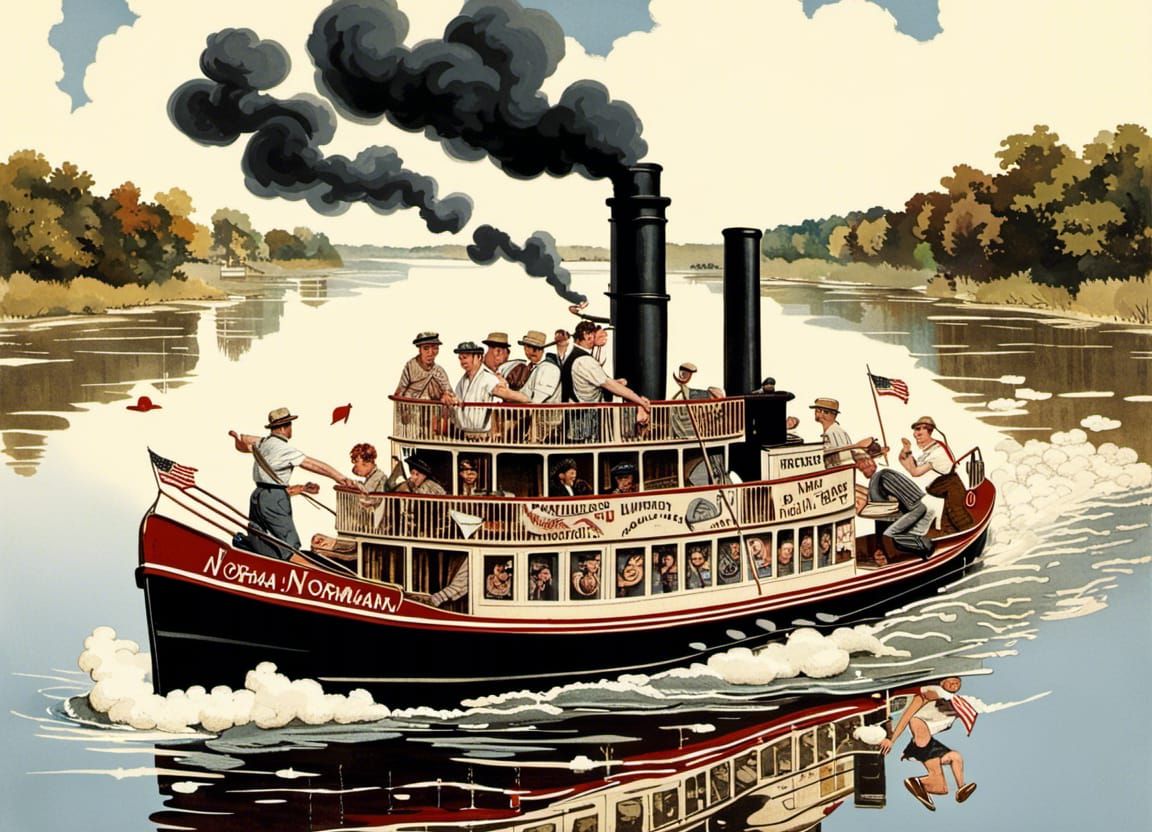 Mississippi Steamboat in Rockwell Illustration Style