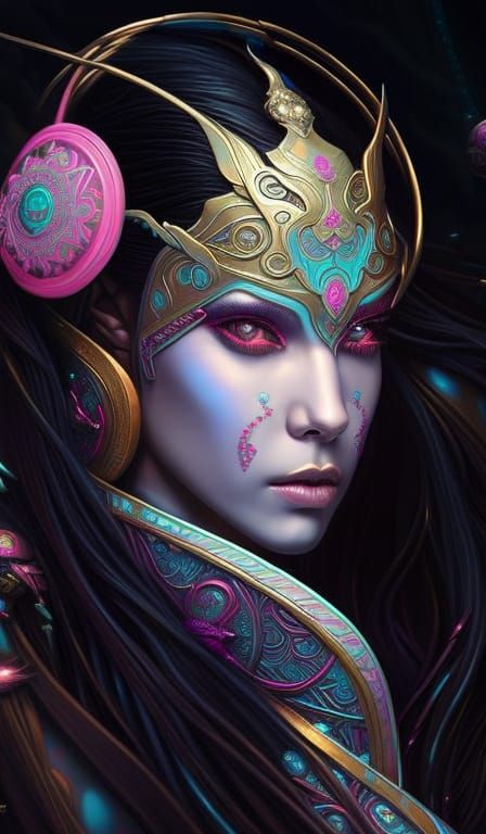 Cyberpunk Mermaid Portrait in Hyperdetailed Fantasy Style