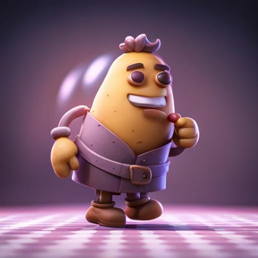 Potato Man Showering: Pixar-Style 3D Digital Art