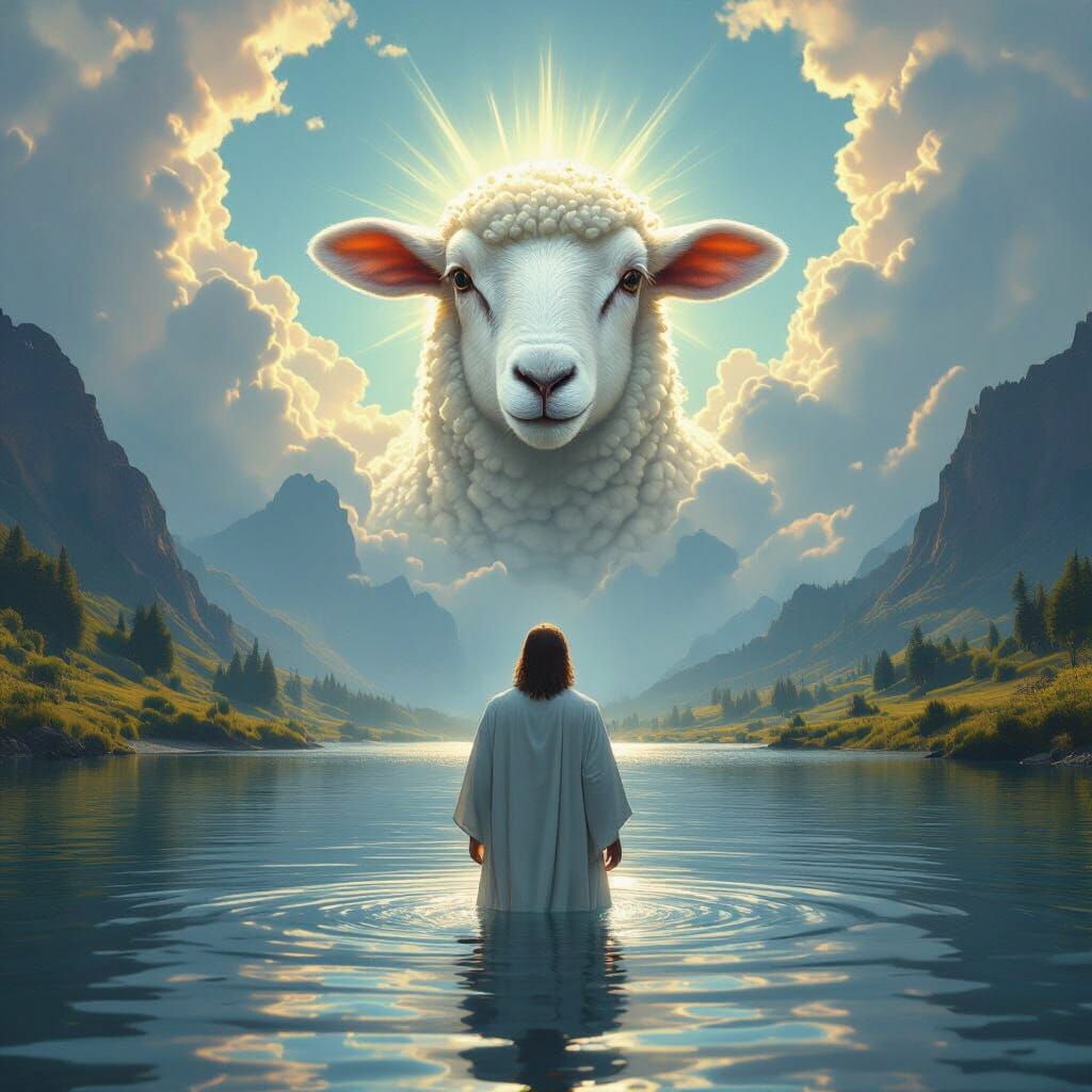 Jesus in Lake Under Dramatic Sky, Digital Matte Painting