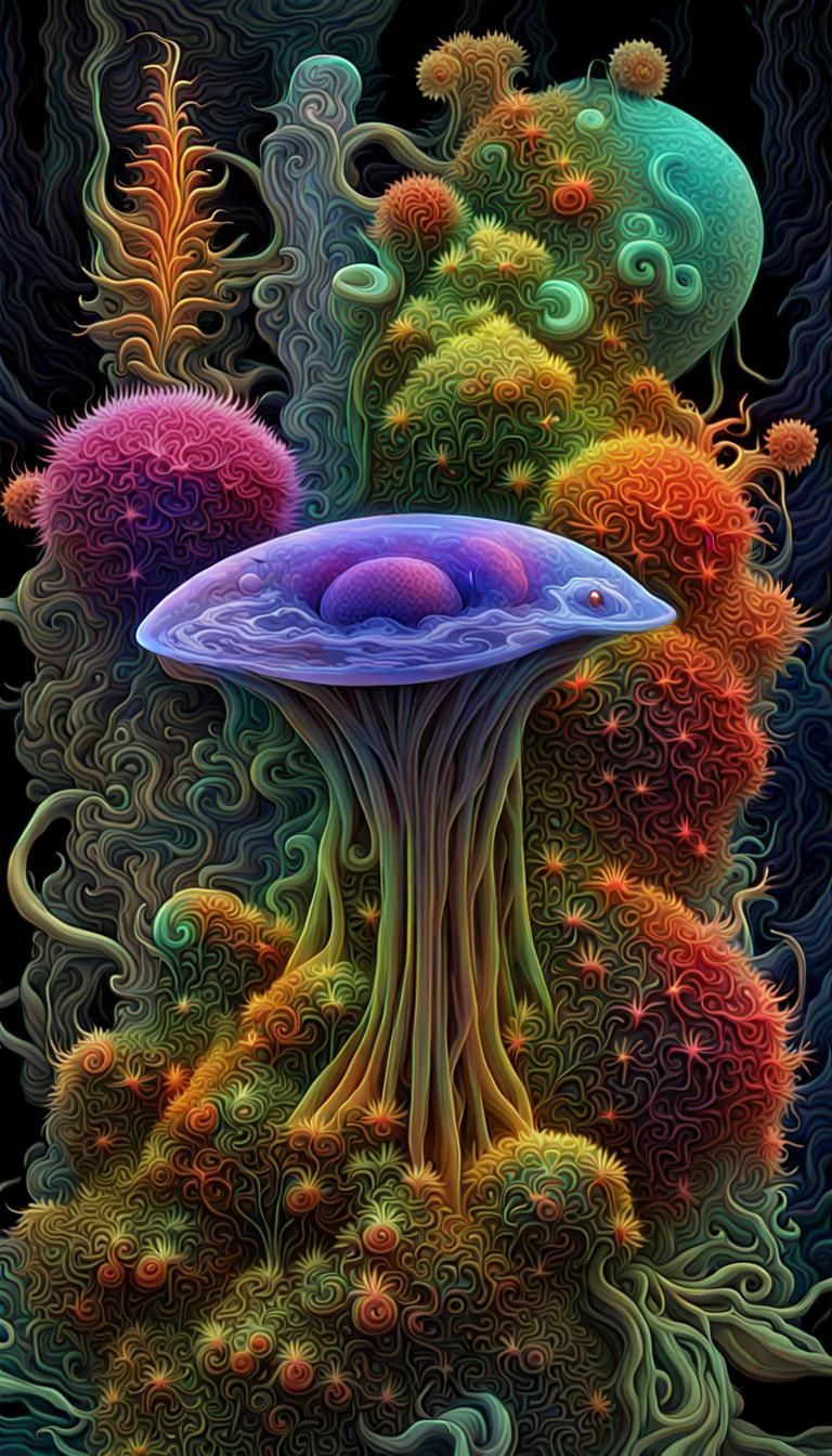 Neon Alien Flora and Fauna in Parallel Dimension