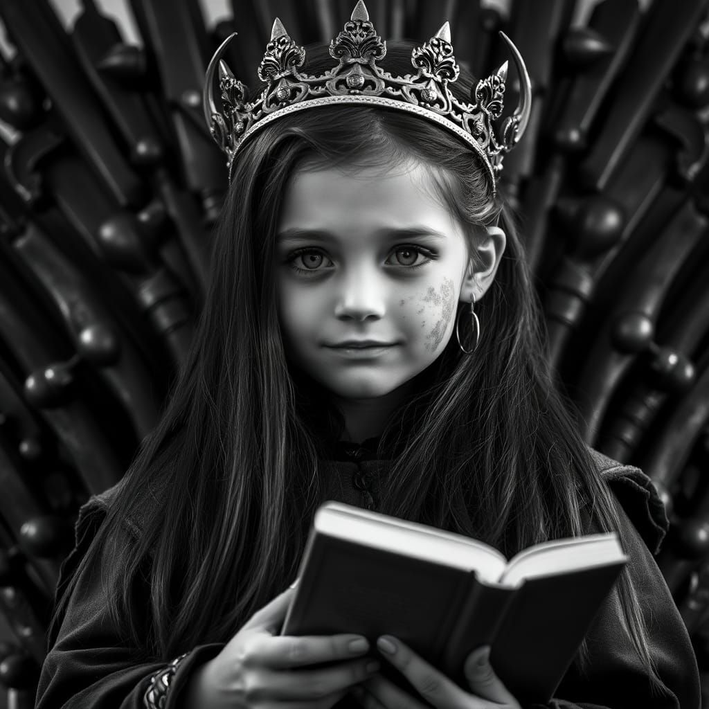 Girl on Throne in Black and White Portrait