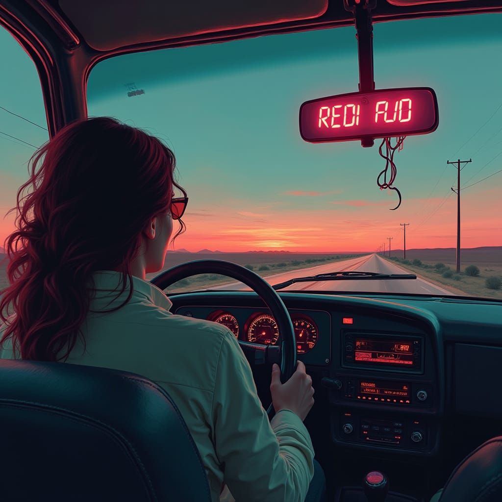 Woman on Deserted Road in David Lynch Style