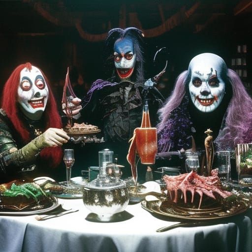 Cannibal Circus Clowns Enjoy a Fleshy Lunch