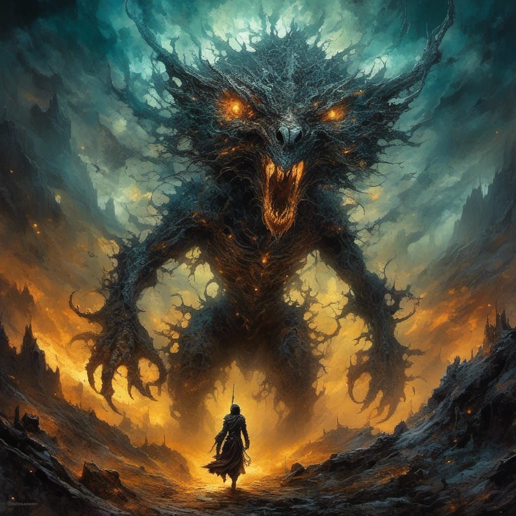 Navajo Skinwalker in Mixed Media Collage Style