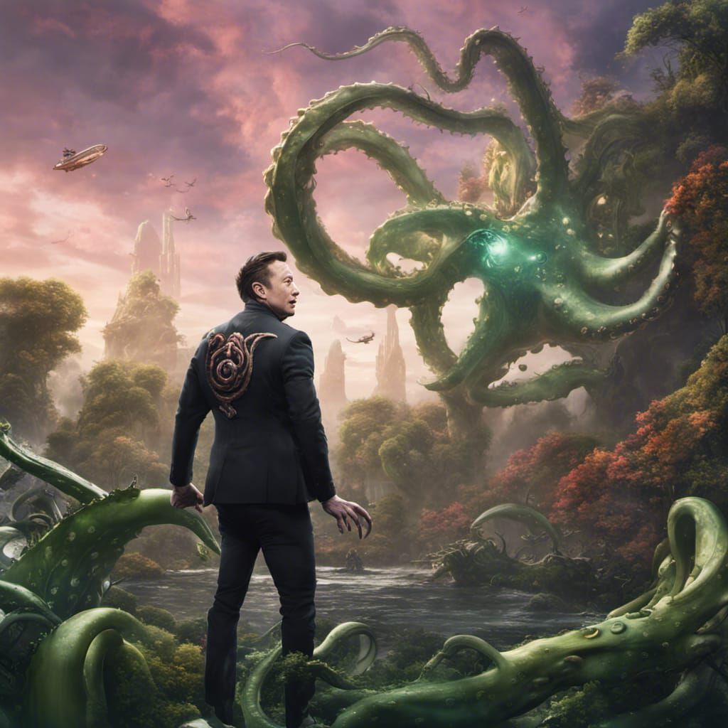Elon Musk Versus Giant Space Octopus in Artstation Style
