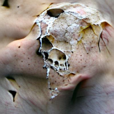Macabre Image: Decaying Skin Exposing Skull