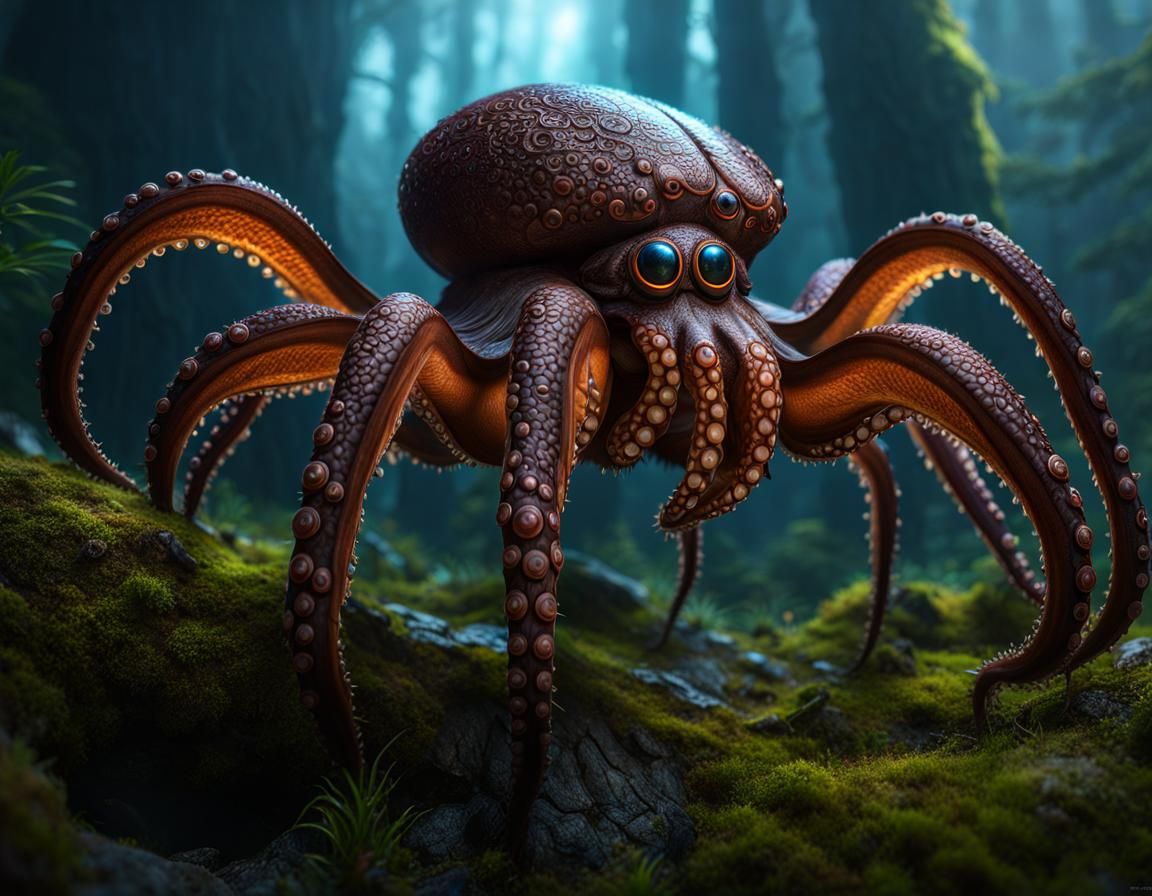 Octopus Spider Bison Hybrid in Detailed Matte Painting