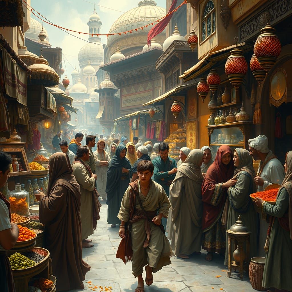 Bustling Baghdad Marketplace in Baroque Style
