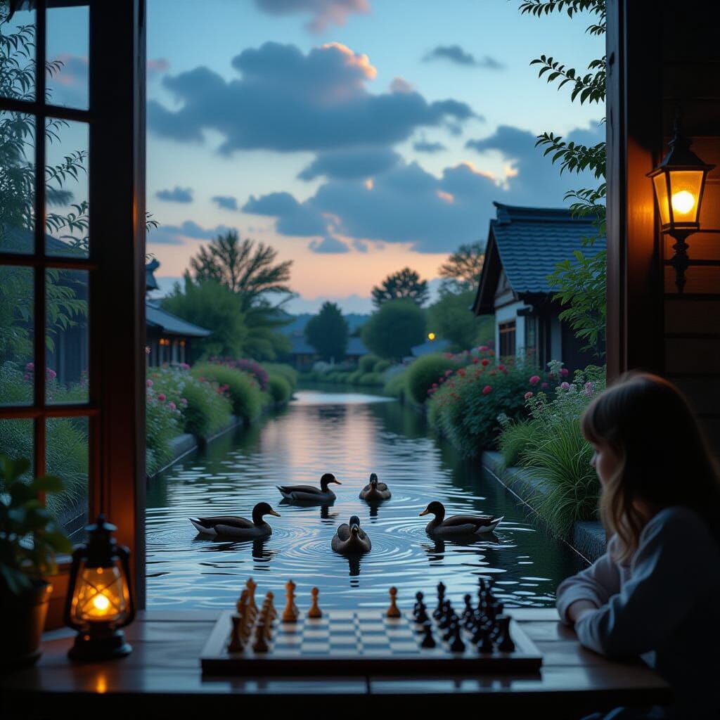 Ducks in Youth Garden: Cinematic Film Still