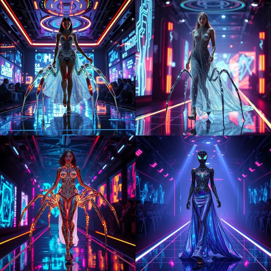 Cyberpunk Fashionista Strides Down Neon Runway