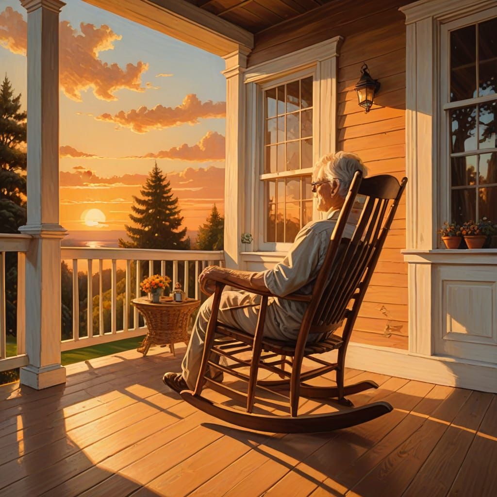 Warm Surrealism: Sunset Porch Scene in Oil Painting Style