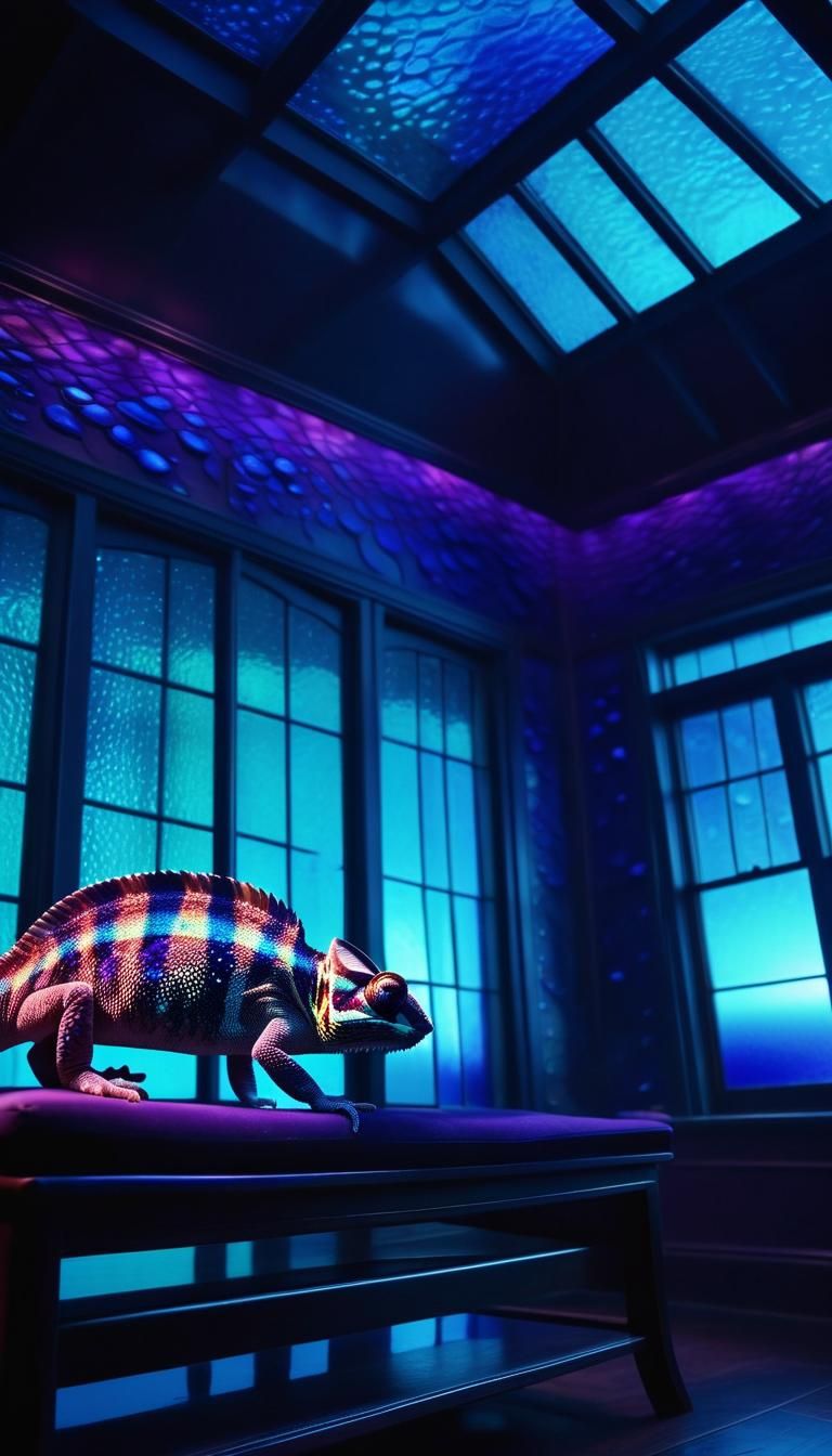 Underwater Chameleon in Surreal Aquatic Scene