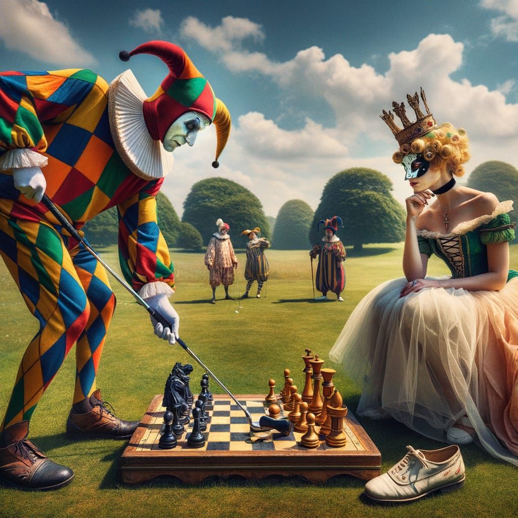 Harlequin and Columbine are playing chess,