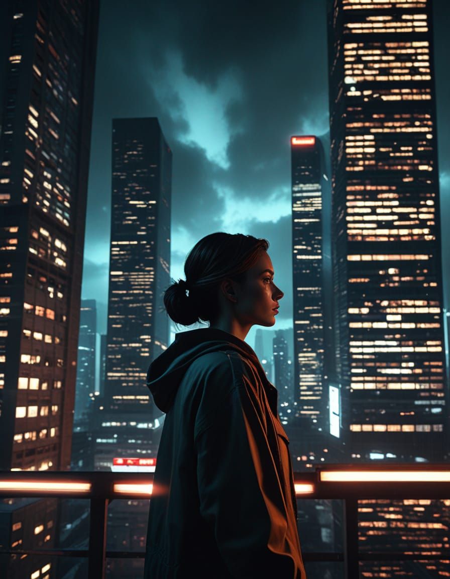 Brutalist City Giant in Cyberpunk Style