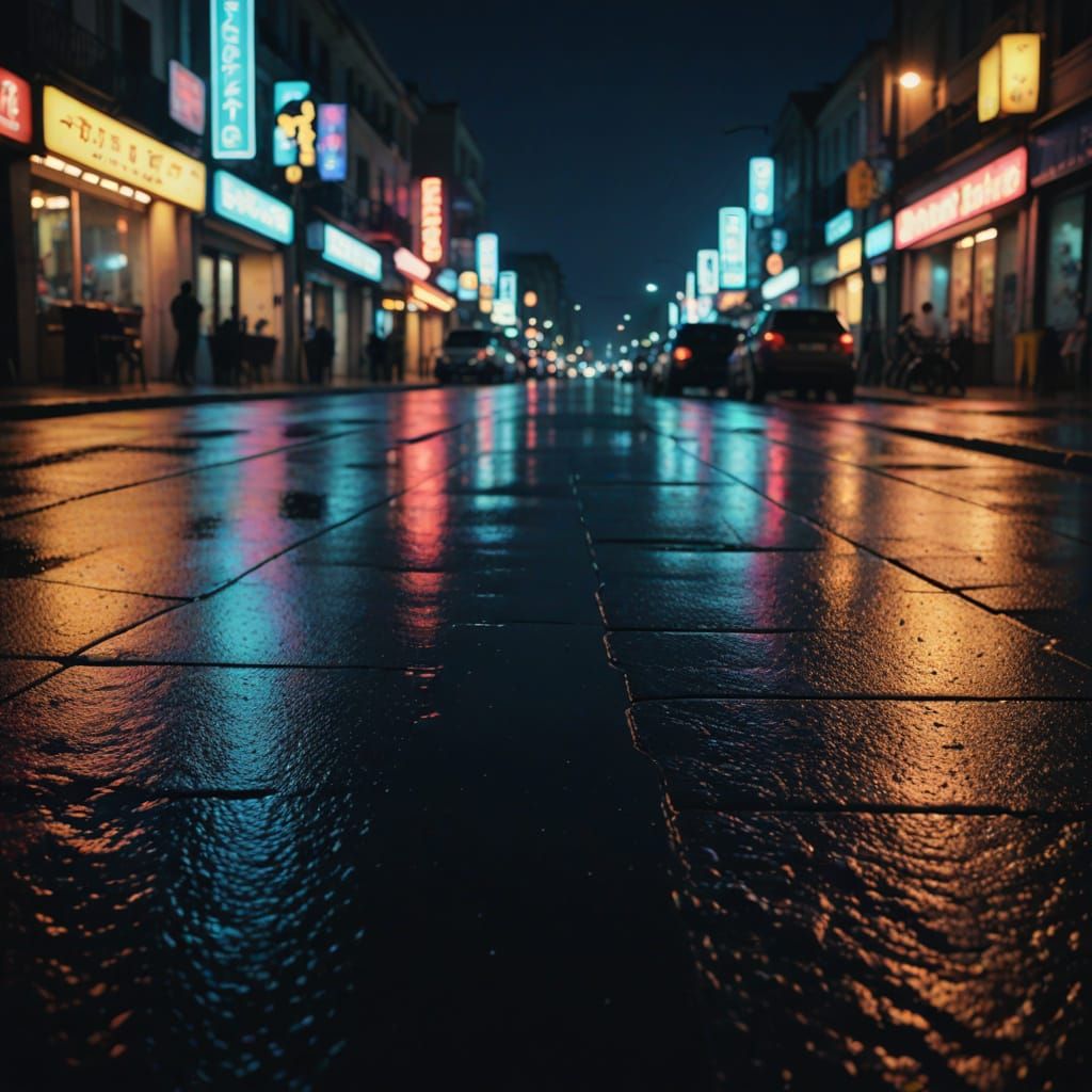 Vibrant Seaside Boulevard at Night with Neon Lights