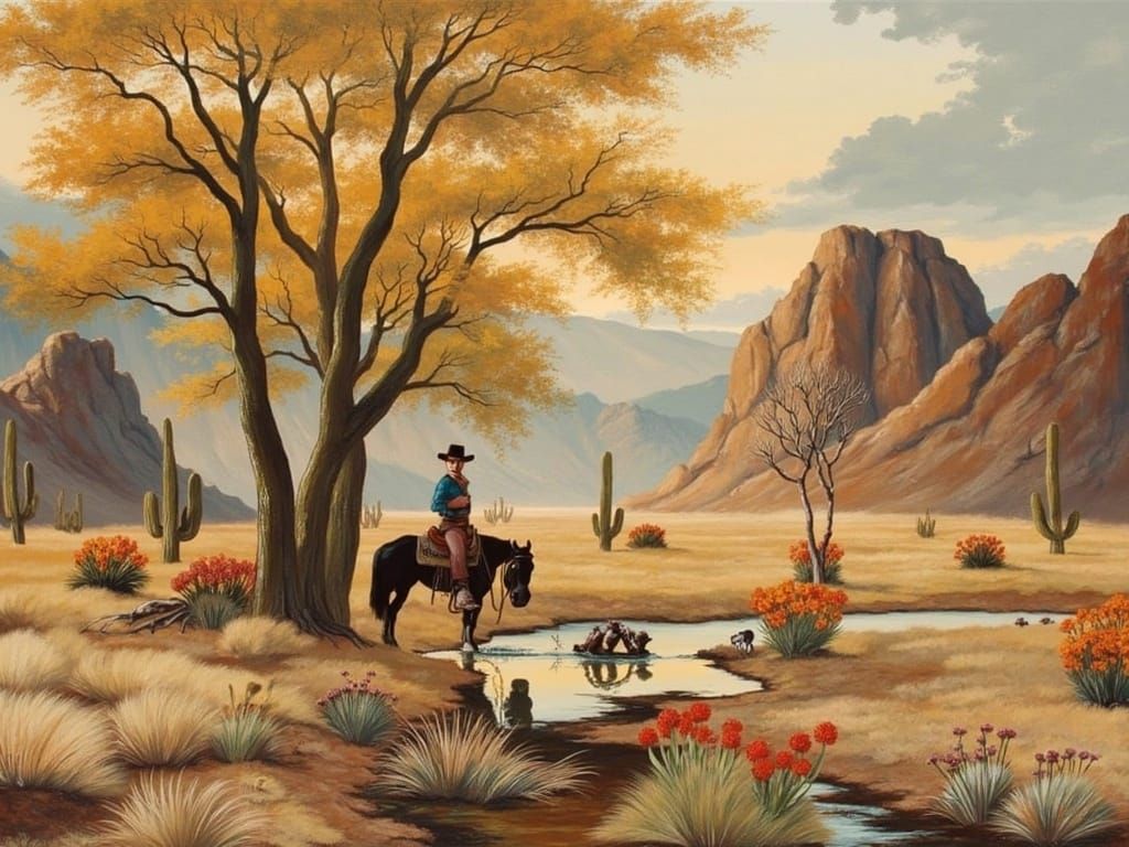 Cowboy in Arizona Creek: Western Art Style
