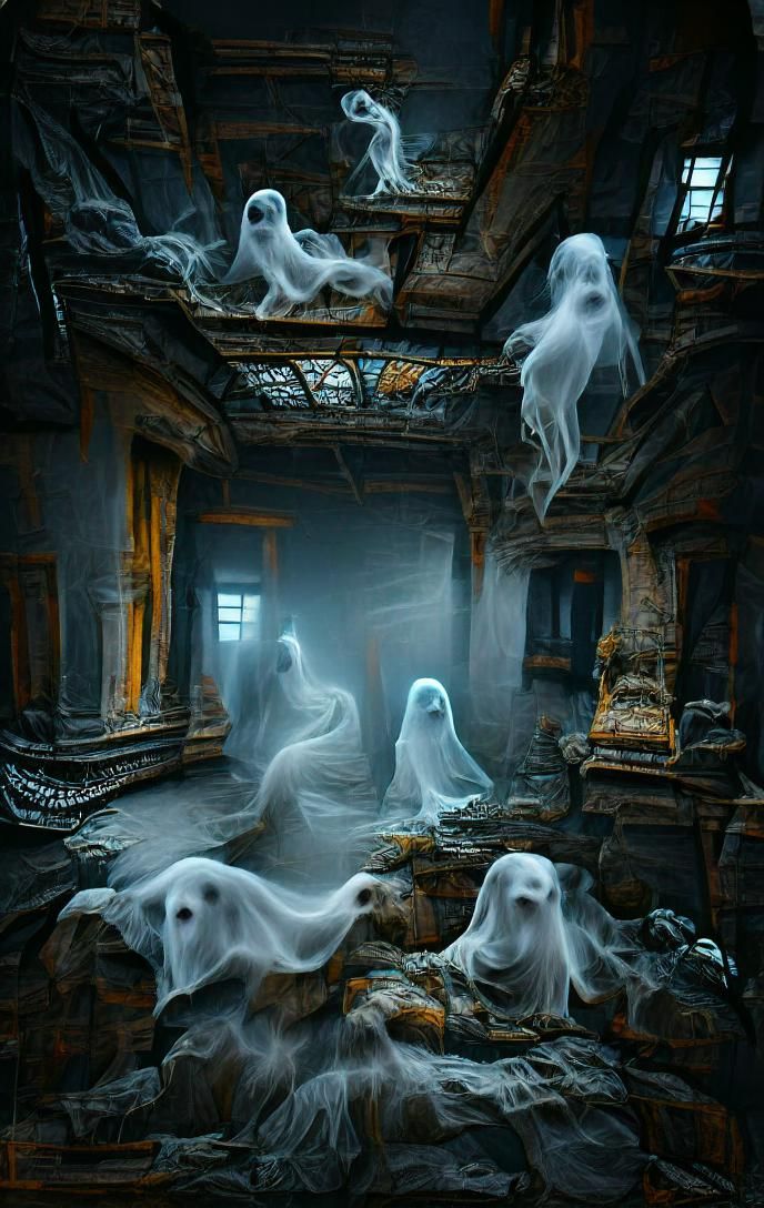 Ethereal Ghosts in Sinister, Eerie Landscape