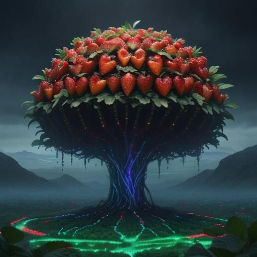 Iridescent Strawberry Biome in Futuristic Digital Art