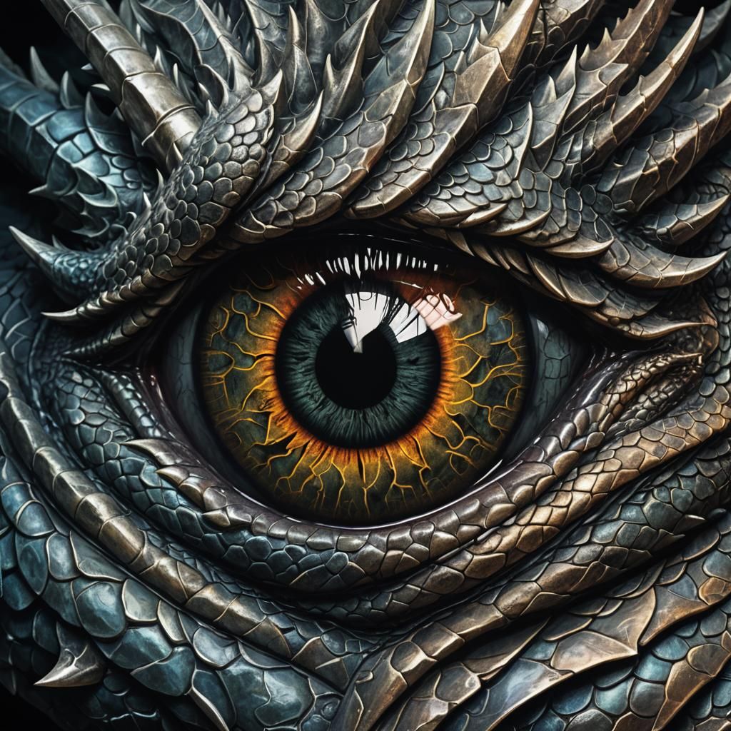 Intricate Dragon Eye Close-up: Fantasy Illustration