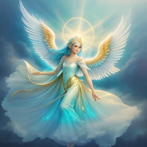 Ethereal Angel Playing Harp in Heaven