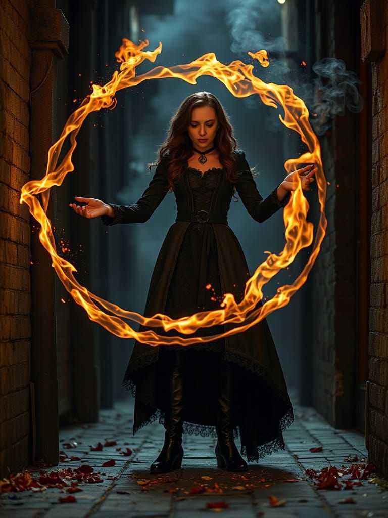 Render a hyper-detailed scene of a "Gothic sorceress conjuri...