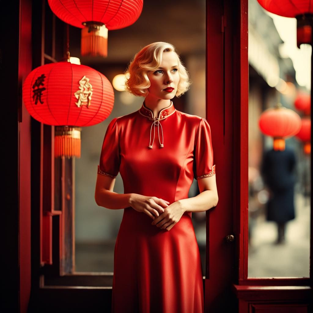 1930s Girl in Chinese Restaurant Doorway