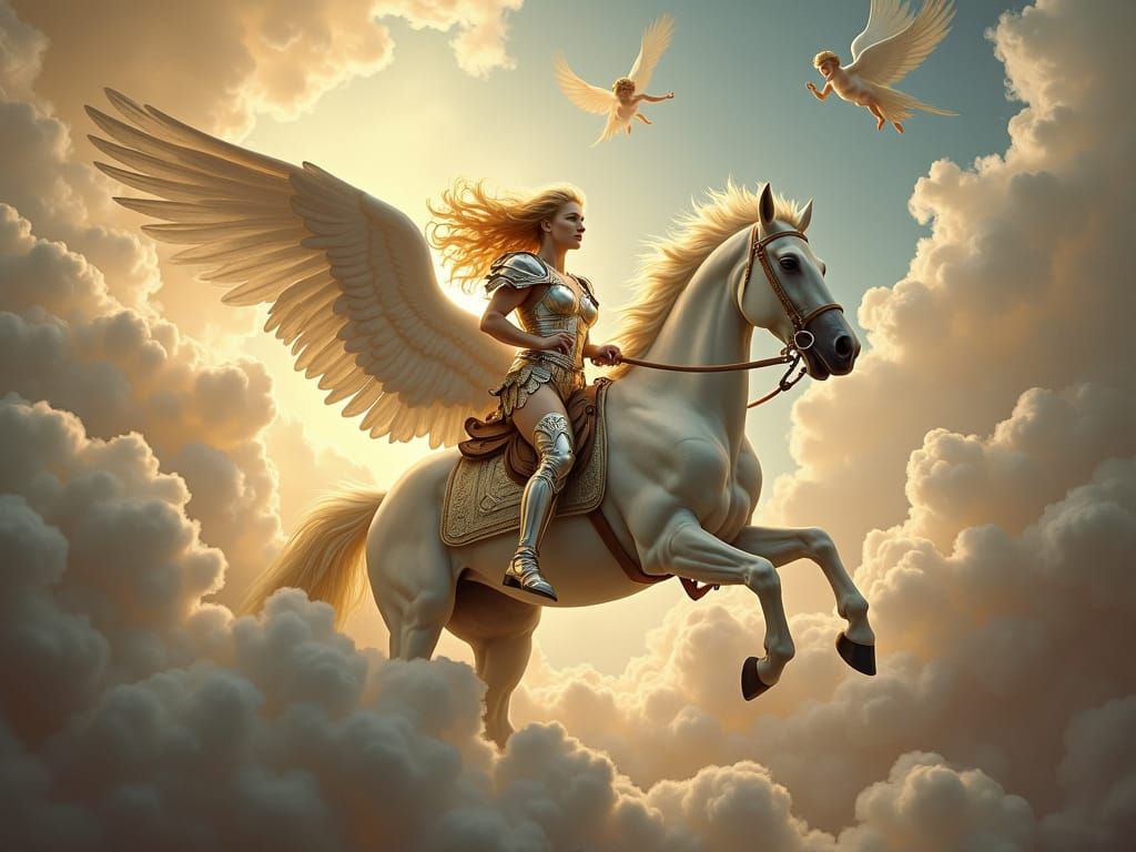 Amazon Warrior on Winged Horse in Renaissance Style