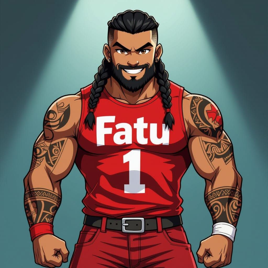 Anime Wrestler with Tribal Tattoos and Smirk