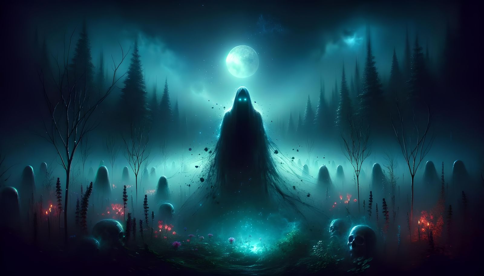 Eerie Shadow Figure in Mystic Forest