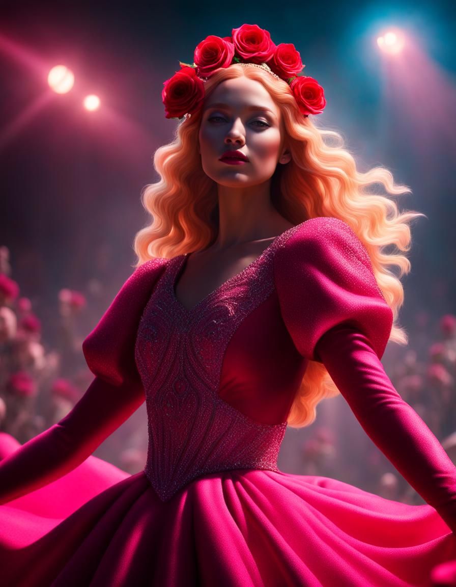 Rose Embodiment in Synthwave Neon Retro Style