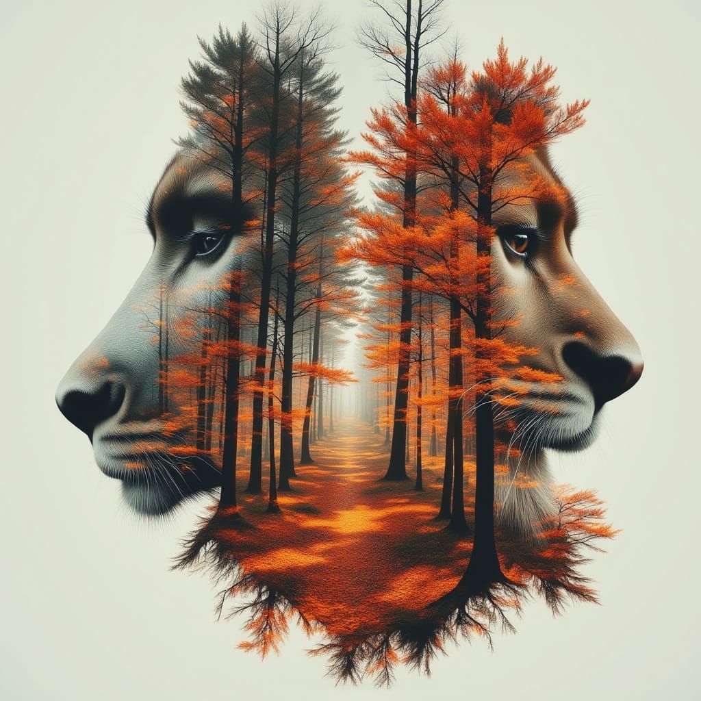 Whimsical Fantasy Lion Art with Double Exposure Photography