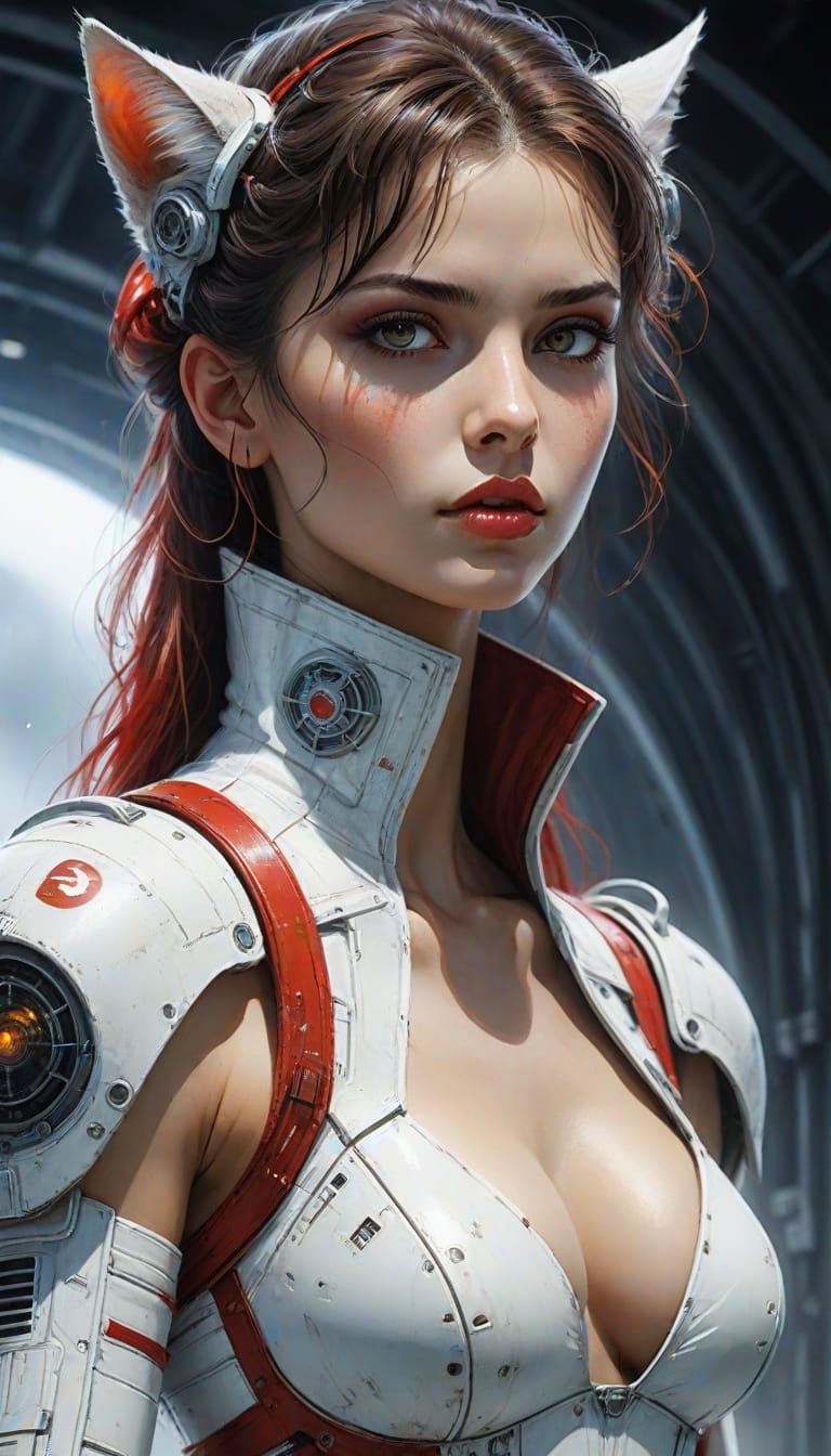 Comic Art Fusion: Catgirl with Lightsaber in Space