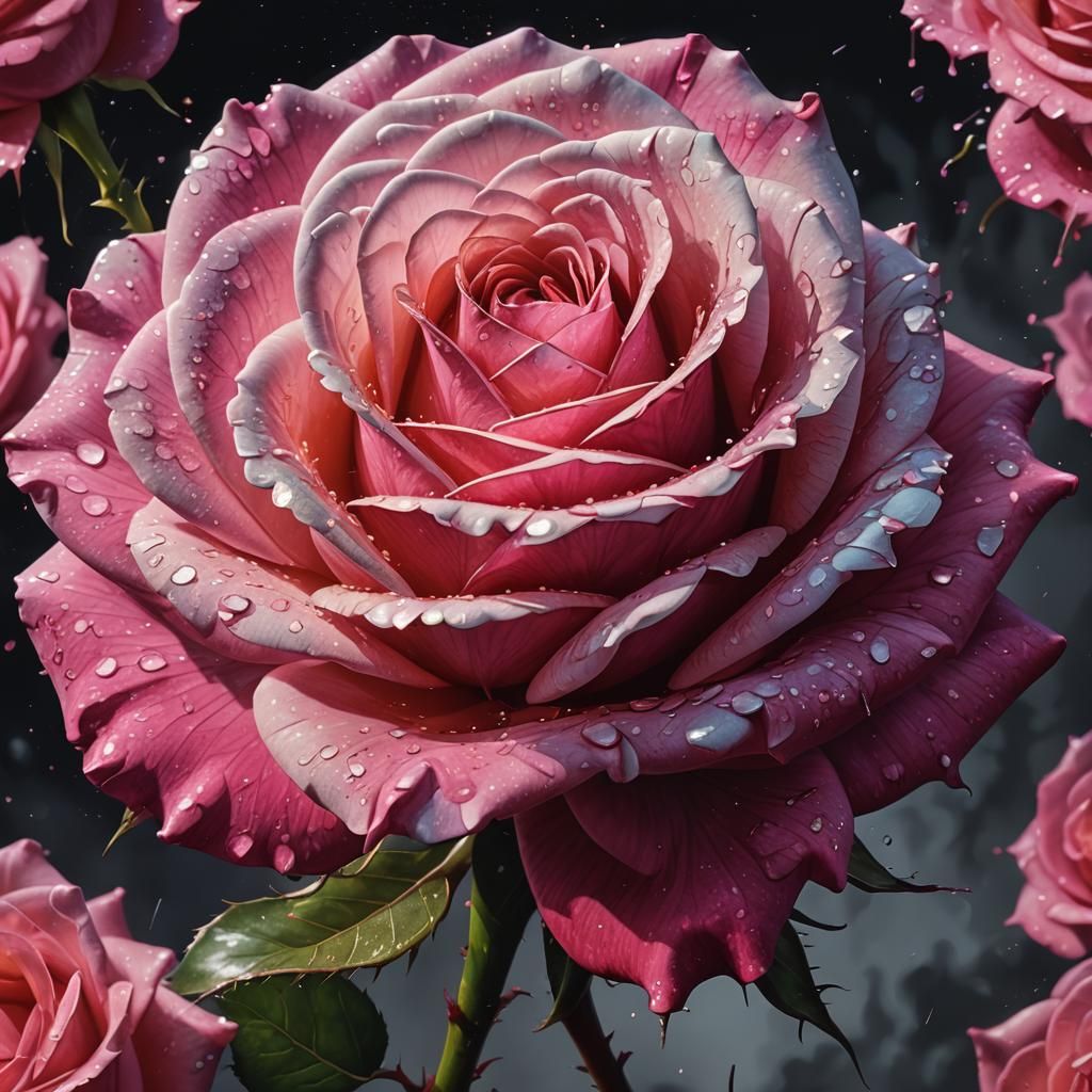 Radiant Pink Rose in Hyperrealistic Splash Art