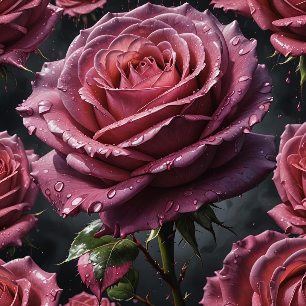 Hyperrealistic Pink Rose Shines in Darkness
