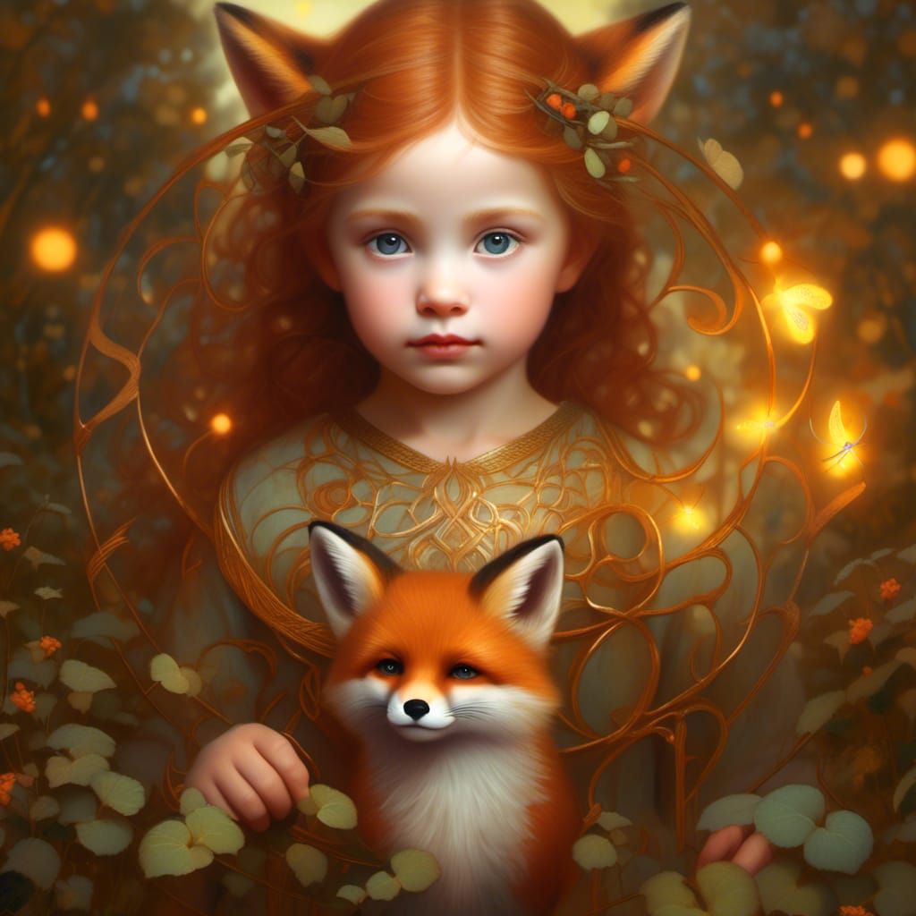 Toddler and Fox Celtic Knot Portrait