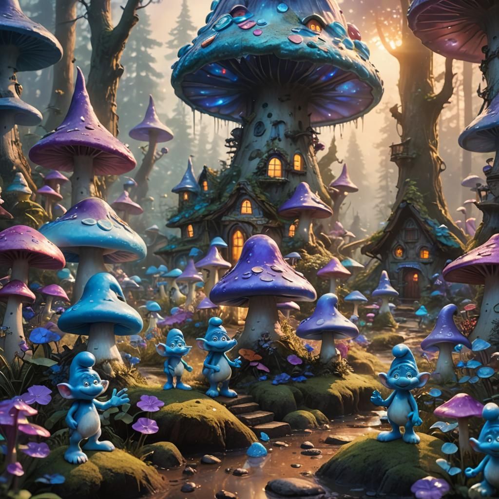 Glass Smurfs in Forest, Splash Art Style