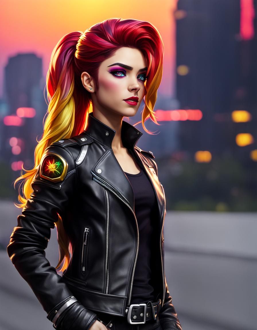 Sunset Shimmer in Cyberpunk Leather Jacket