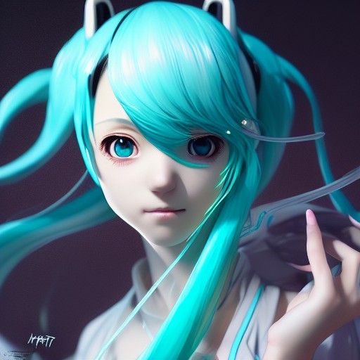 Hatsune Miku Portrait in Digital Illustration Style