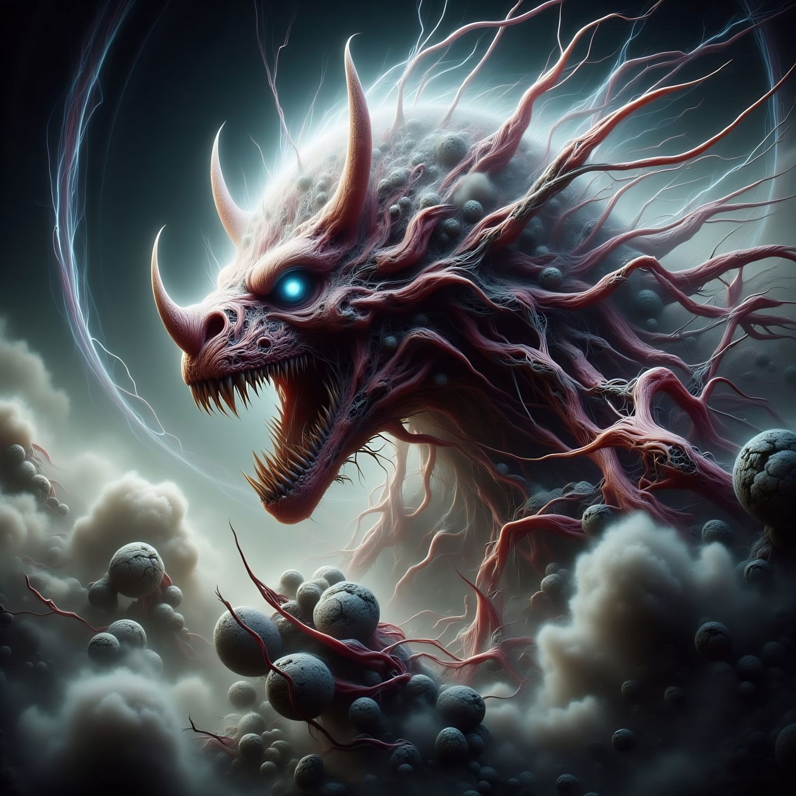 Double exposure: Xenomorph <lora:-Angry Eggs-:1.4> Rhinocero...