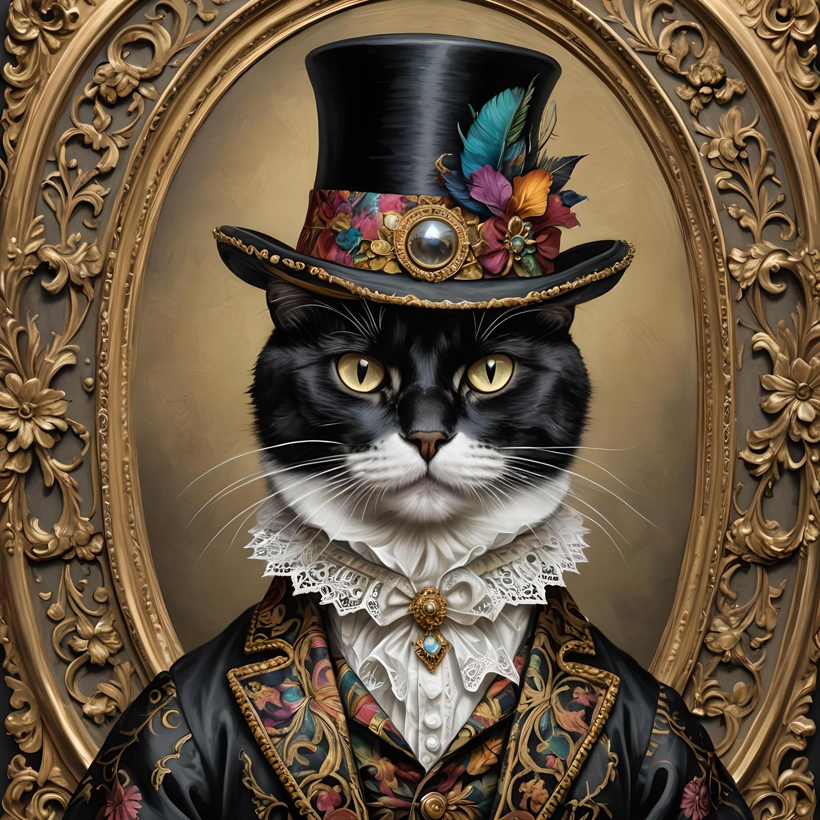 Victorian Cat Portrait in Gothic Hyperrealism